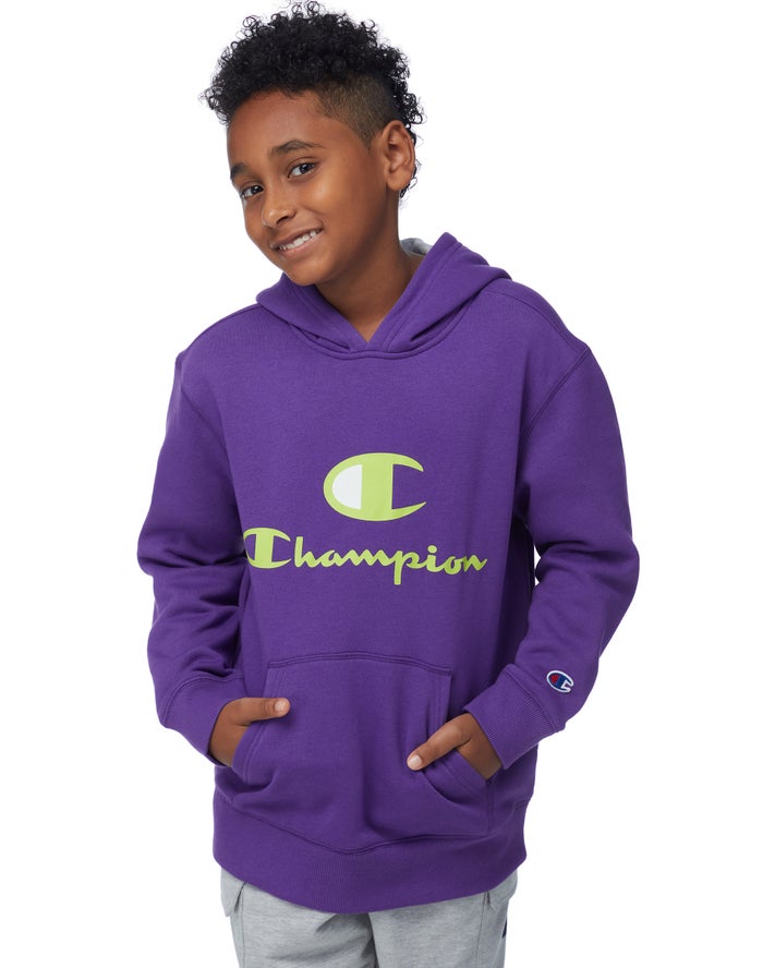 Champion Boys Hoodie NZ - Fleece C + Script Logos Purple ( 4386-PXBQG )